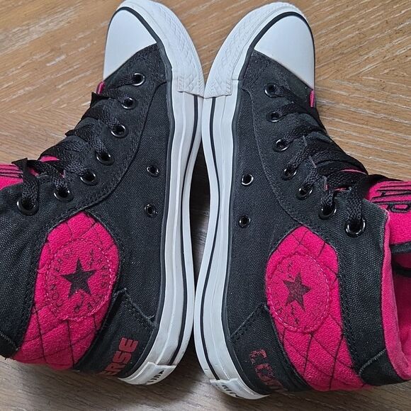 Converses CTAS Brea, Black/pink Quilted High Tops 8.5W/6Kids - Picture 8 of 10